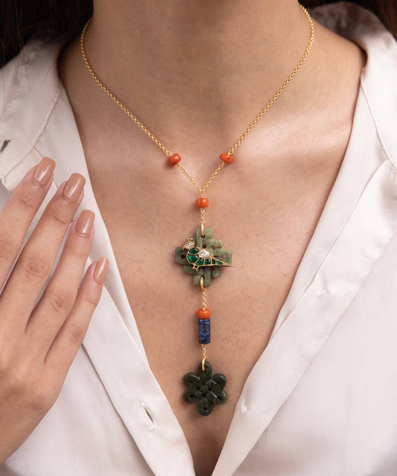 Gold plated multicolor stone kundan necklace