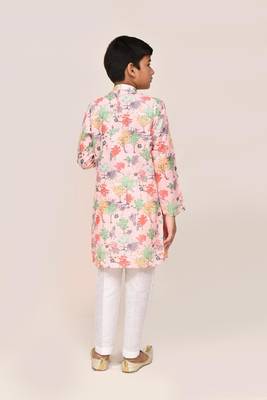 Kids boy peach cotton straight kurta pant set 3