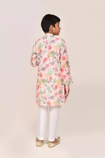 Kids boy peach cotton straight kurta pant set