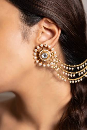 Gold plated kundan ear cuffs