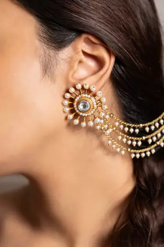 Gold plated kundan ear cuffs