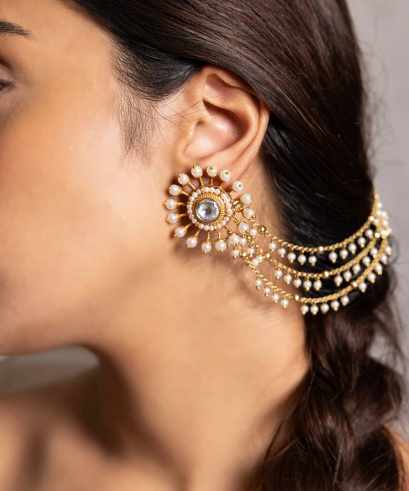Gold plated kundan ear cuffs