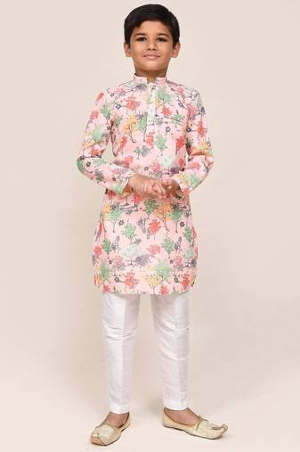 Kids boy peach cotton straight kurta pant set
