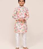 Kids boy peach cotton straight kurta pant set