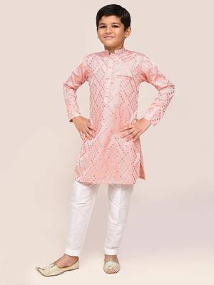 Kids boy pink silk blend straight kurta pant set 1