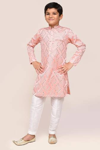 Kids boy pink silk straight kurta pant set