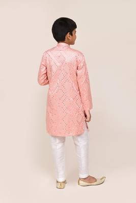 Kids boy pink silk blend straight kurta pant set 3