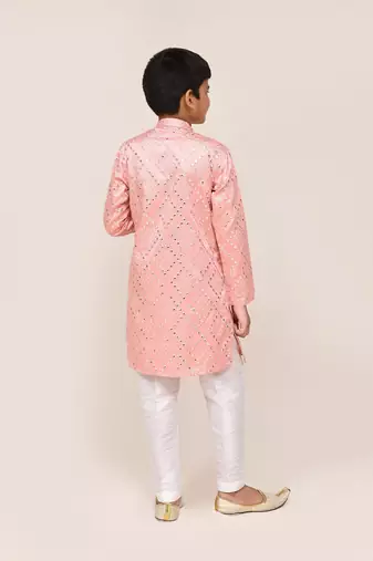 Kids boy pink silk blend straight kurta pant set