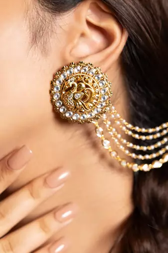 Gold plated kundan ear cuffs