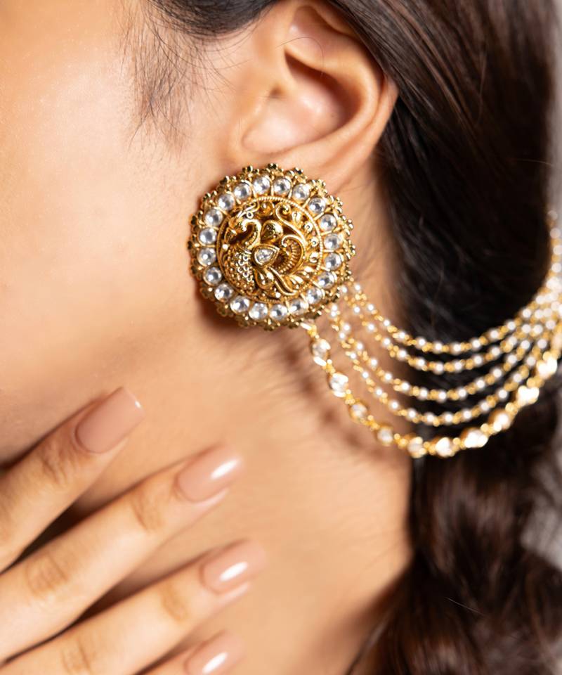 Gold plated kundan ear cuffs