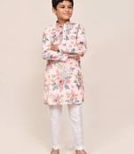 Kids boy peach cotton silk  straight kurta pant set