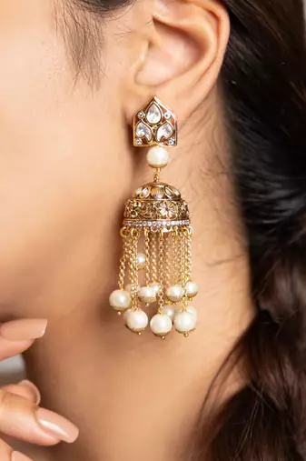 Gold plated kundan dangler earrings