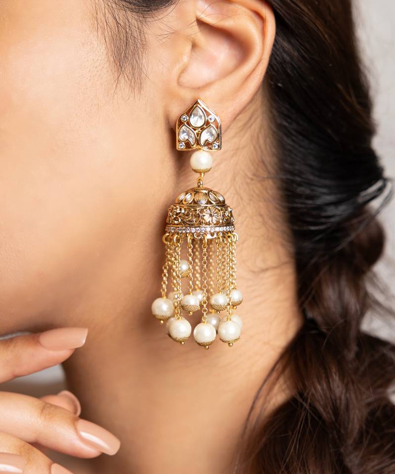 Gold plated kundan dangler earrings