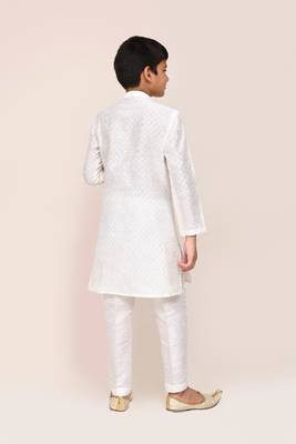 Kids boy white Art silk straight kurta pant set 2