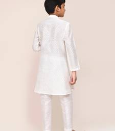 Kids boy white art silk straight kurta pant set