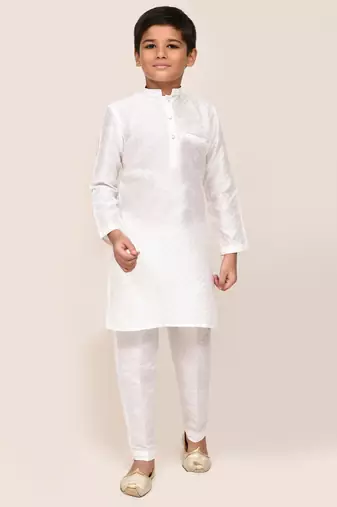 Kids boy white Art silk straight kurta pant set