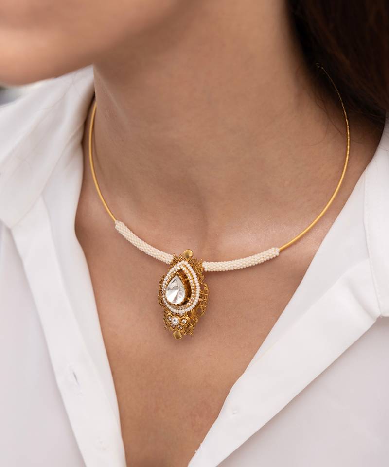 Gold plated kundan necklace