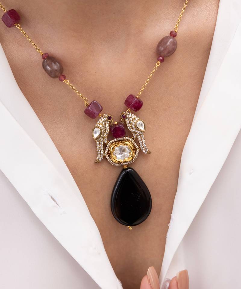 Gold plated multicolor stone kundan necklace set