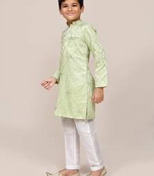 Kids boy pistal green giza cotton straight kurta pant set