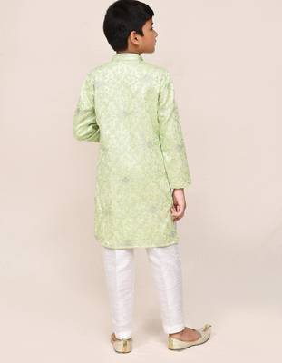 Kids boy pistal green giza cotton straight kurta pant set 3