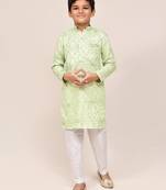 Kids boy pistal green giza cotton straight kurta pant set