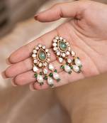 Gold plated green stone kundan dangler earring