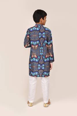Kids boy blue cotton silk blend straight kurta pant set 3