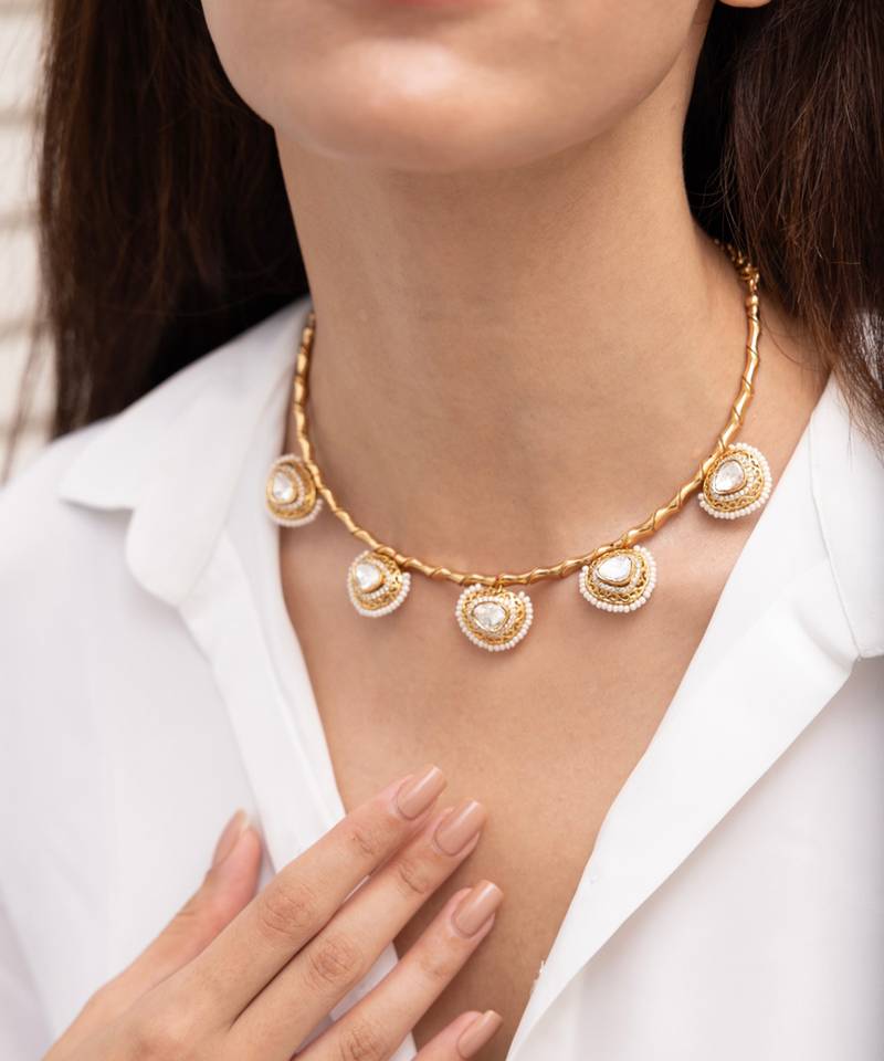 Gold plated kundan choker necklace
