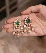 Gold plated green stone kundan dangler earring