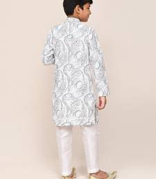 Kids boy white cotton based full embriodered work straight kurta pant set