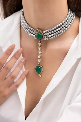 Gold plated green stone necklace