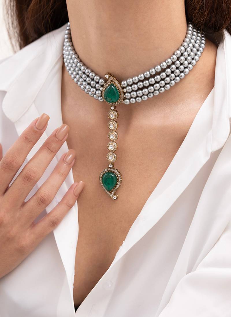 Gold plated green stone necklace