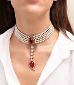 Gold plated red stone kundan choker necklace