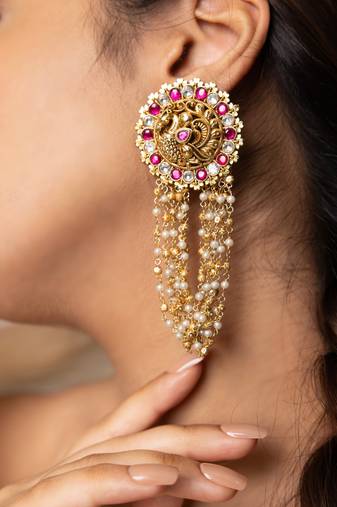 Gold plated kundan Pink Stone earrings