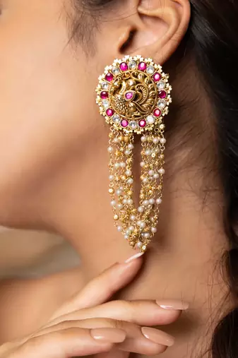 Gold plated kundan Pink Stone earrings