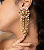 Gold plated kundan Pink Stone earrings