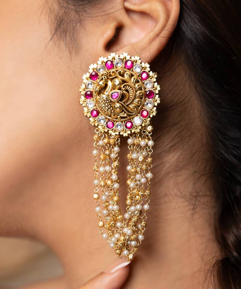 Gold plated kundan Pink Stone earrings