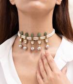 Gold plated green stone choker necklace