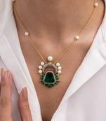 Gold plated green stone necklace