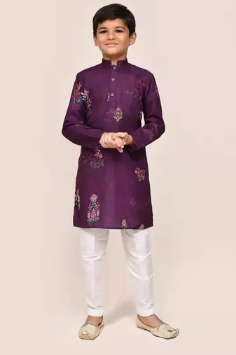Kids boy purple art silk straight kurta pant set