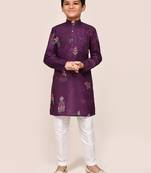 Kids boy purple art silk straight kurta pant set