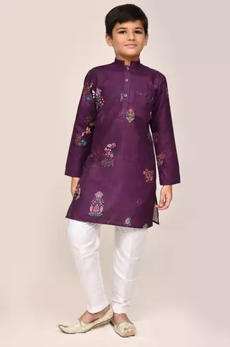 Kids boy purple art silk straight kurta pant set