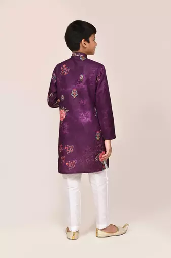 Kids boy purple art silk straight kurta pant set