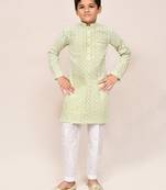 Kids boy pastel green cotton straight kurta pant set