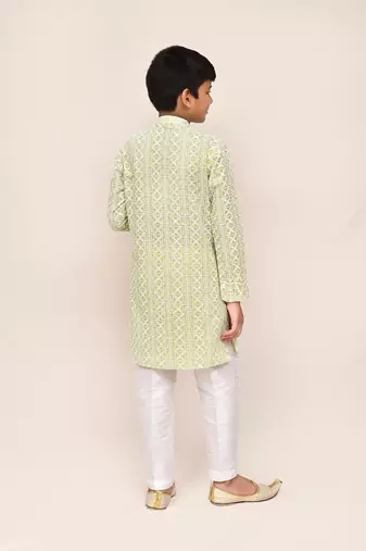 Kids boy pastel green cotton straight kurta pant set