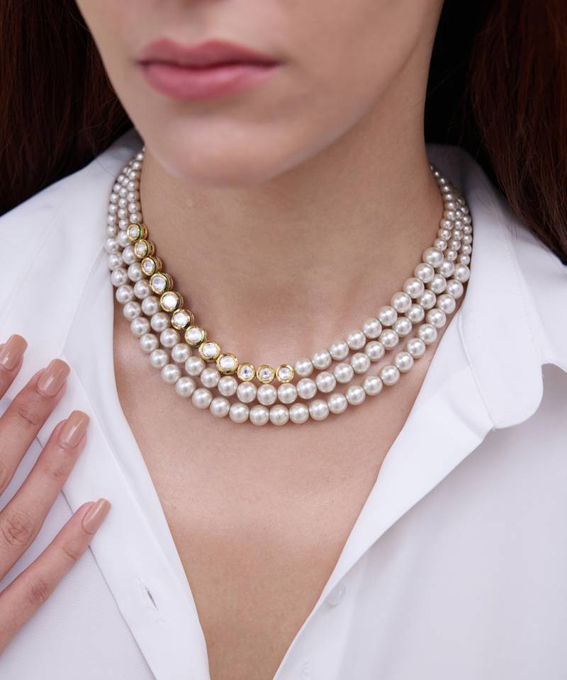 Gold plated kundan pearl choker necklace set