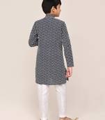 Kids boy navy blue cotton straight kurta pant set