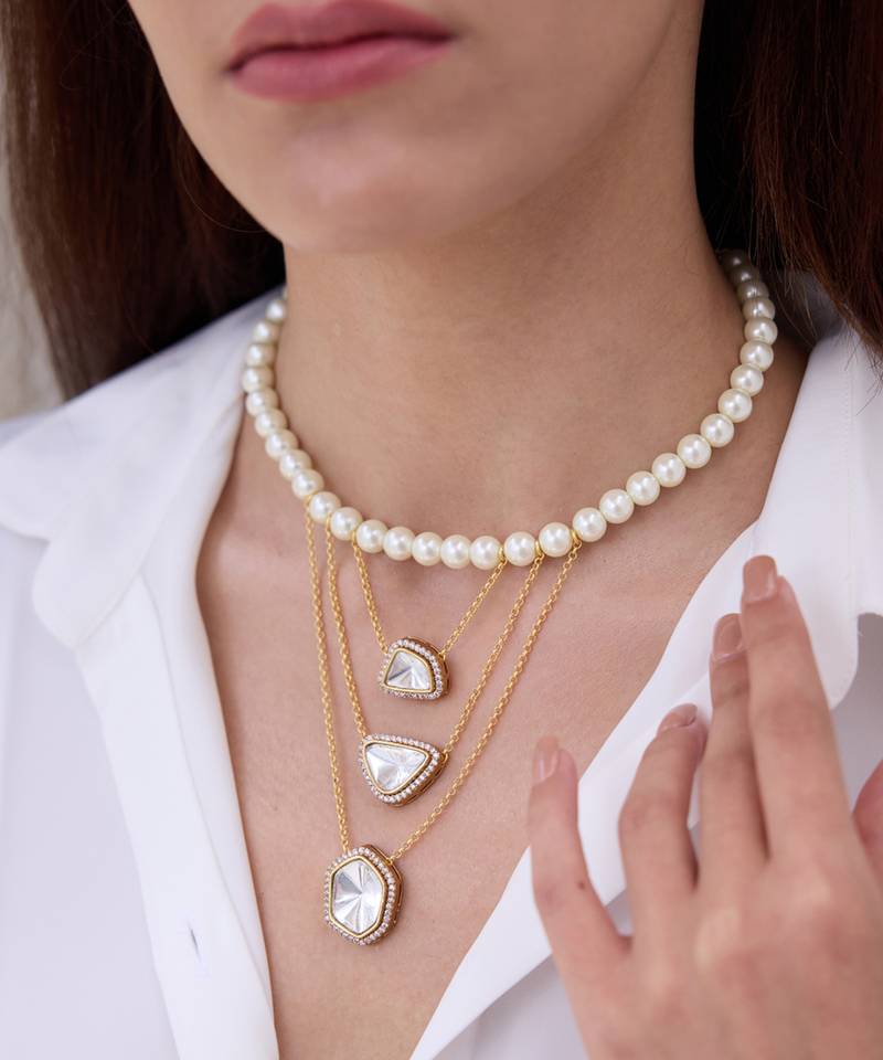 Gold plated kundan layered necklace