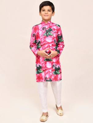 Kids boy pink cotton straight kurta pant set 1