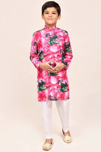 Kids boy pink cotton straight kurta pant set